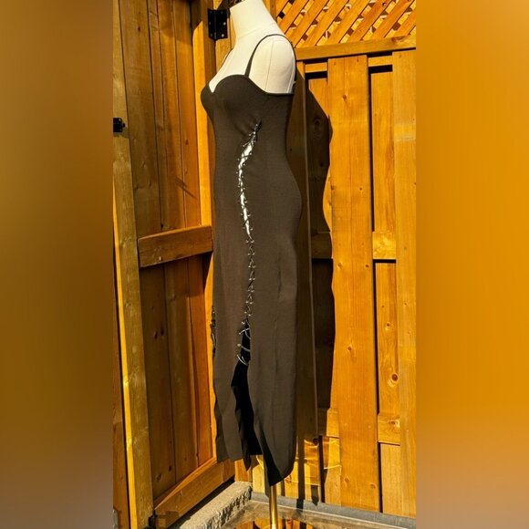 🆕 NICHOLAS 🧿 NWT Palmer Lace Up Ribbed Knit Maxi Dress, Olive Green - Sz M - Picture 8 of 15